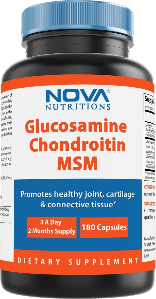 Nova Nutritions Triple Strength Glukosamiini Chondroitin MSM 2600mg/Serving kapselit, tukee terve Joint, Cartilage ja Connective Tissue - edistää yhteinen mukavuus ja joustavuus 180 Count