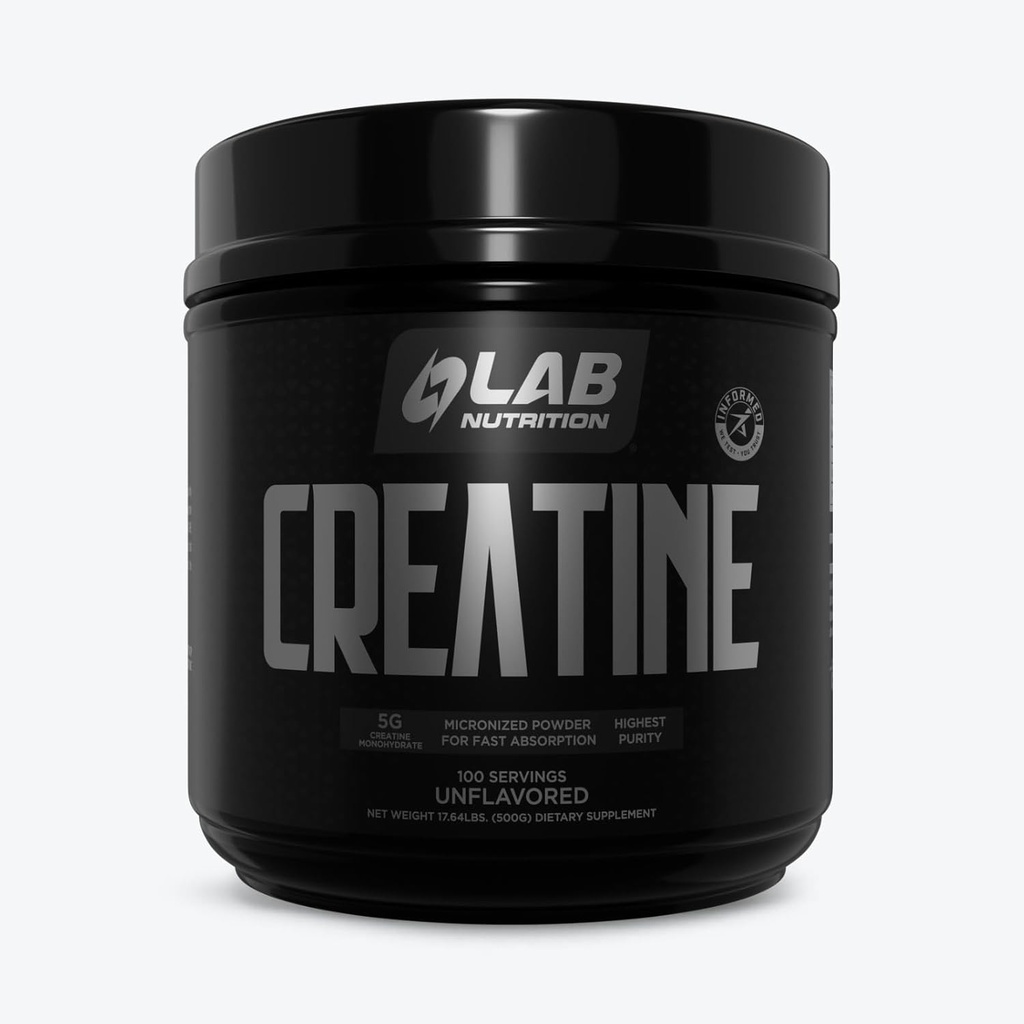 Lab Nutrition Creatiini Monohydraatti Micronized Powder 500G, 5000mg Per Serv (5g) Keto Friendly, Micronized Creatiini Monohydraatti, 100 tarjoilua, 17.64 Ounces, Ei maukasta