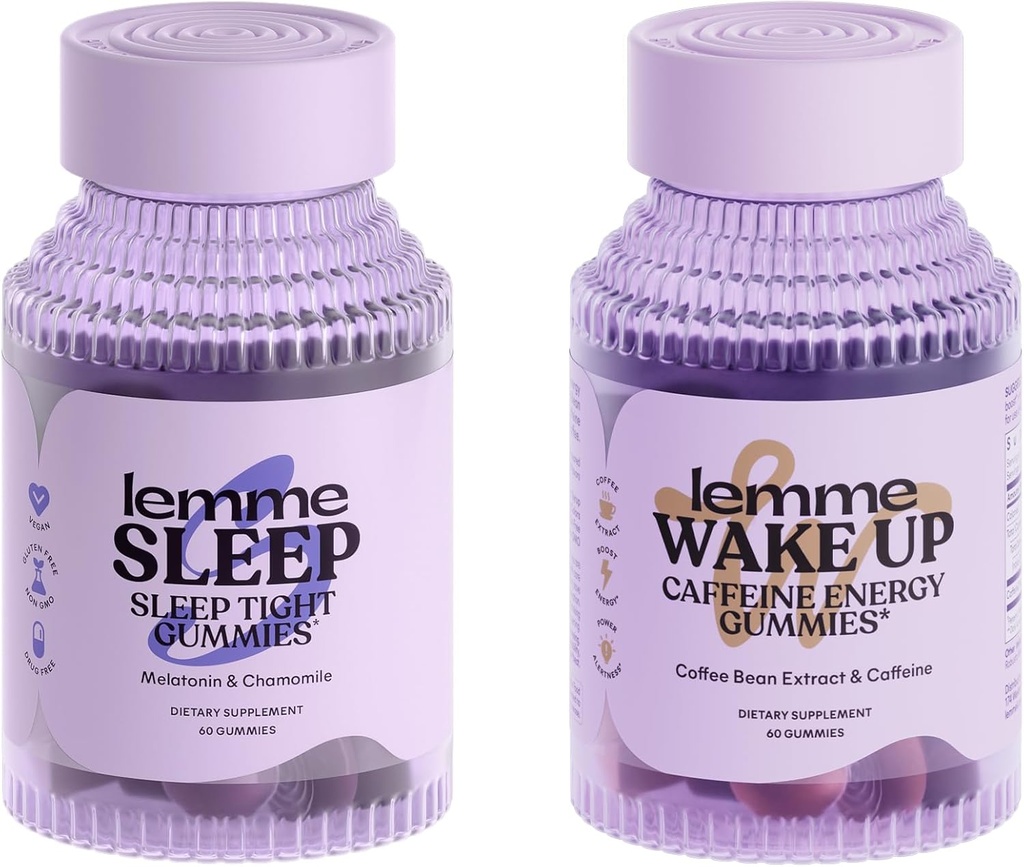 Lemme Nukkua ja herätä Bundle - Uni Gummies Better Night's rest & Herätä kofeiini Gummies for Energy - Gluteeniton, ei-GMO, 60 kreivi