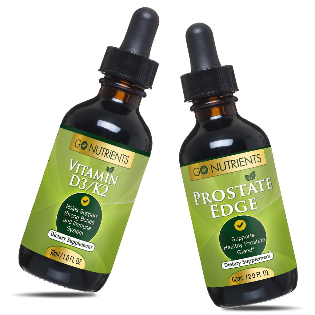 Go Nutrients Liquid D3-vitamiini K2 (MK-7) Drops & Prostate Edge Prostate Supplement miesten kanssa Pygeum ja Saw Palmetto uute D3-vitamiini ja K2-neste-vitamiini tippuu Että auttaa emotionaalinen tila