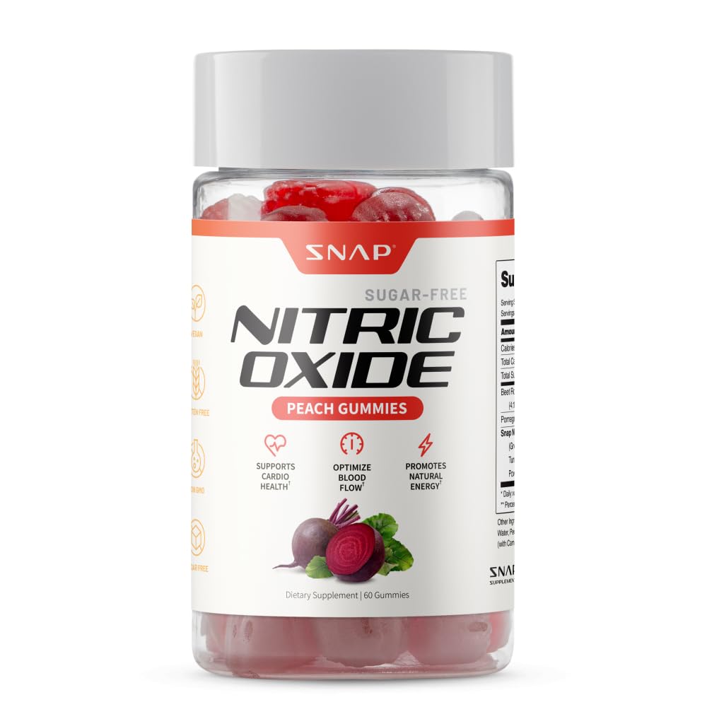 Snap Supplements Beet Root Gummies, Nitric Oxide Supplement med organiska beets, vitaminer, granatäpple och antioxidanter för energi, cirkulationssupport, 60 Sugar Free Gummies, Peach