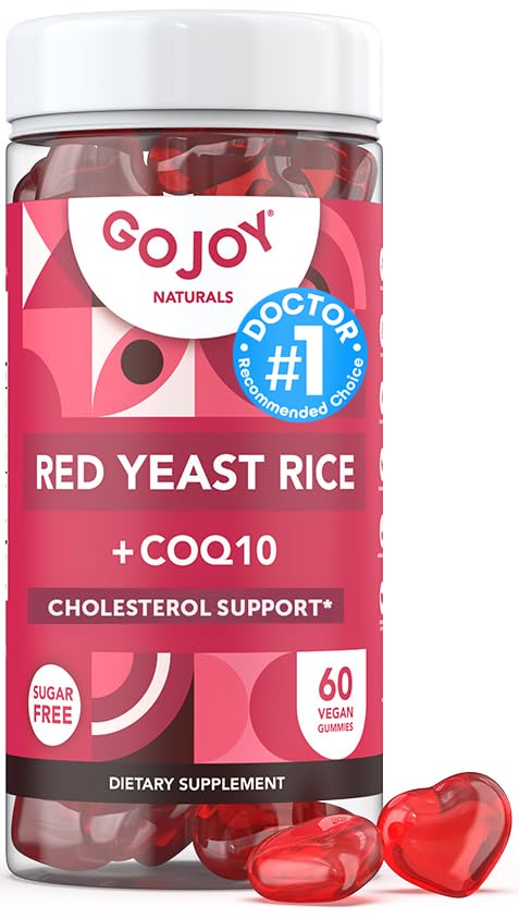Sokeritonta punaista riisiä CoQ10 Gummies - Kolesteroli täydentää Red Rice Hiiva 1000 mg. - Kolesteroli Gummies Complex - Vegaani, ei-GMO, Gluteenittomat & Citrin-vapaa täydennysosa