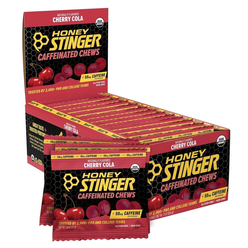 Honey Stinger Cherry Cola Kofeinoitu energia purukumi, gluteeniton, kofeiiniton, liikunta, juokseminen ja suorituskyky, urheilu ravitsemus koti &amp; kuntosali, Pre ja Mid Treenit, 12 Pack, 23.2