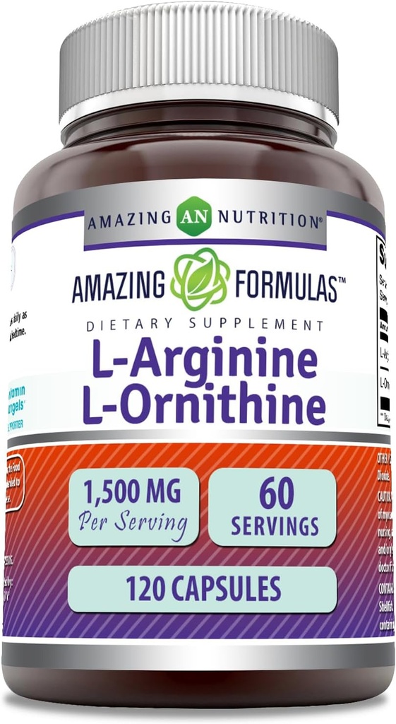 Hämmästyttävä Formula L-arginiini / L-Ornitiini 1500 Mg per Serving, kapselit ... ei-GMO ....