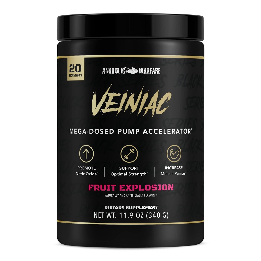 Anaboliset Warfare Veiniac Muscle Pump Activator Supplement Stimulant Free Pre-Workout kanssa L-Citrullline, Betaine Anhydrous, & Lisätty AGMassTM, Lisäykset Typpioksidia*, Hedelmät Punch 20 Tarjoukset