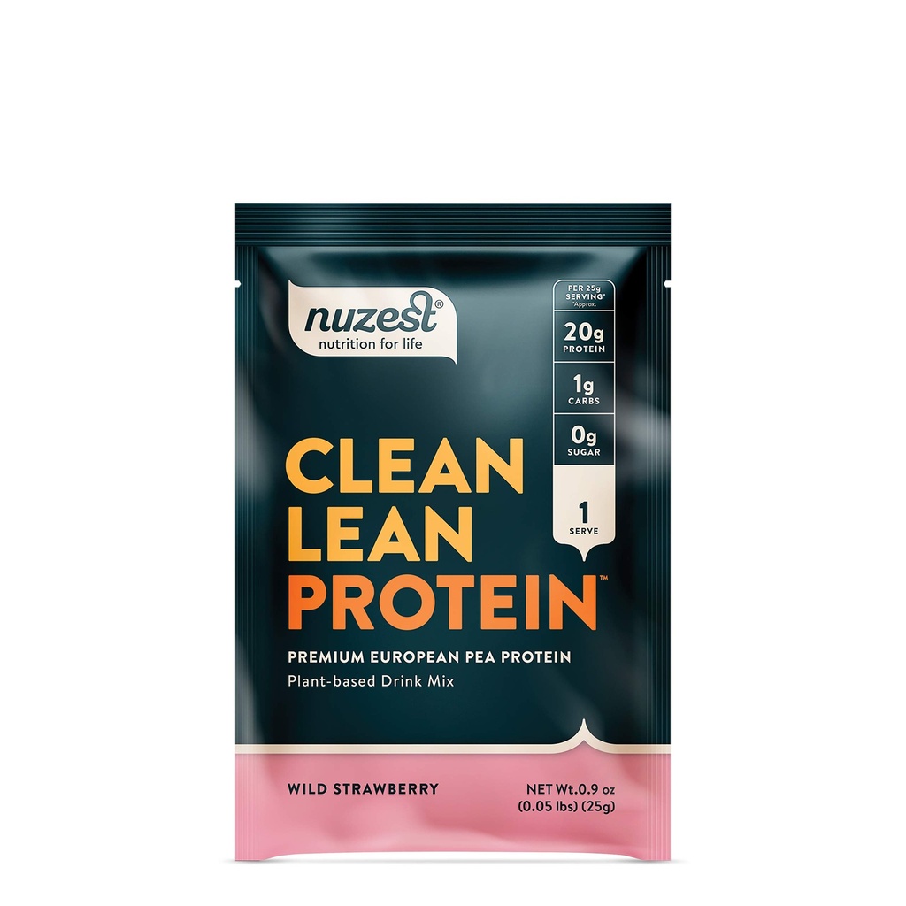 Nuzest - Pea Protein Powder - Clean Lean Protein, Premium Vegan Plant Based Protein Powder, Dairy Free, Gluten Free, GMO Free, Naturally Sweetened Protein Shake, Wild Strawberry, 1 Servering, 0,9 oz