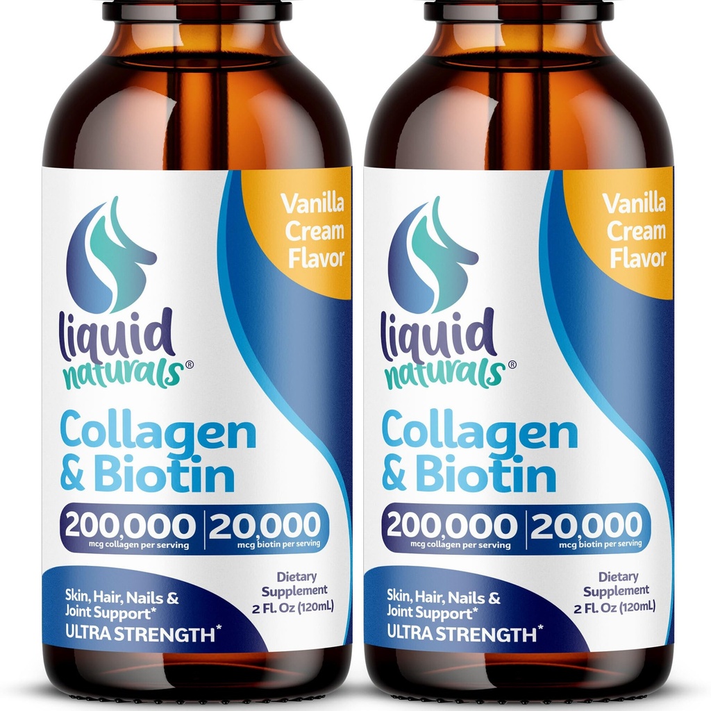 Liquid Collagen and Biotin, 2 Fl. Oz, Ultra-vahva Collagen täydentää naisille, Keto Friendly Biotin hiusten kasvua naiset, kynnet, & ihon vitamiinit B7 Collageno Peptides ...