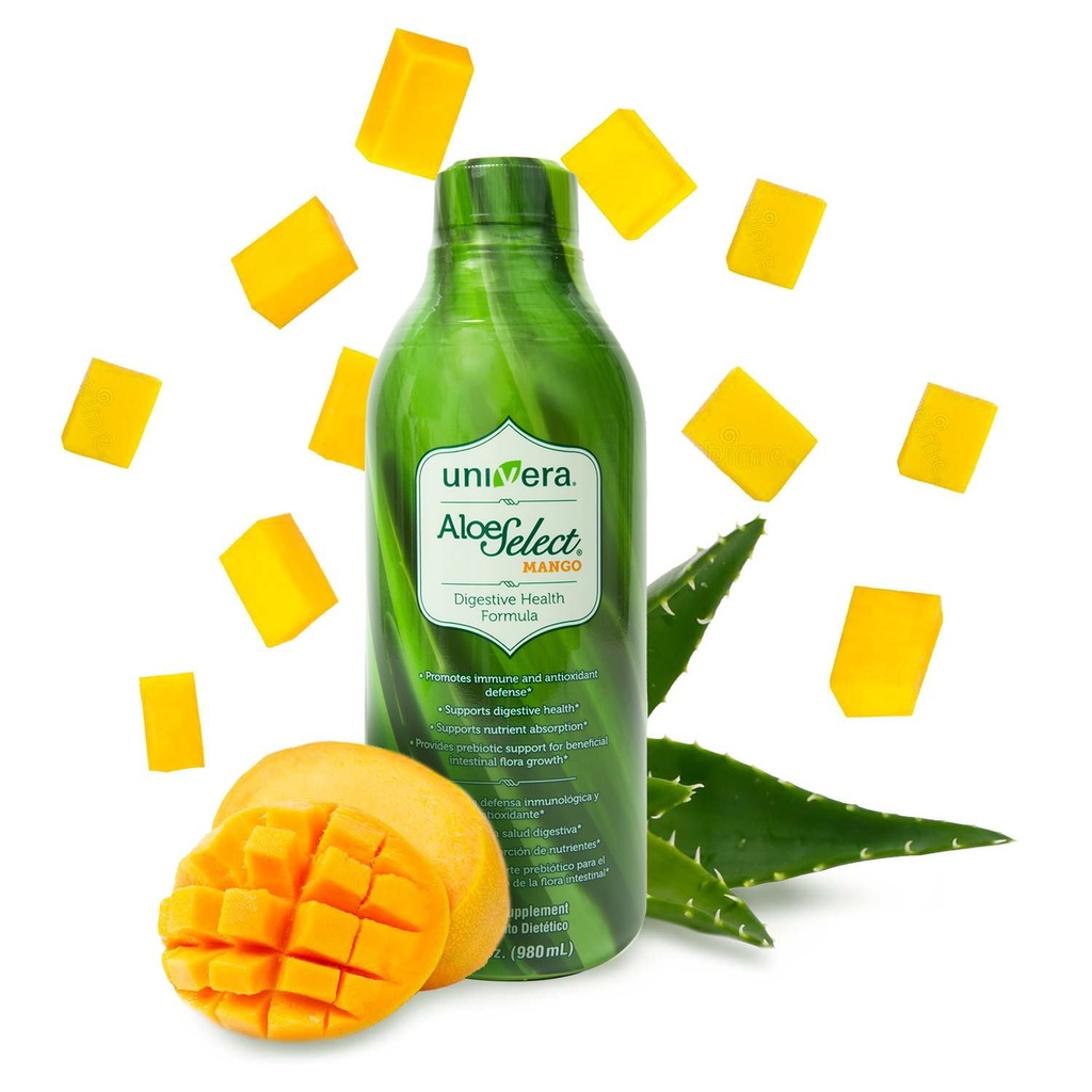 Univera Aloe Vera Juice, Preminum Organic Aloe Vera, Dgestive Enzymes for Gut Health, Immunosupport, Prebiootti täydentää, vähentää tulehdusta, Mango Flavor, 30 päivän tarjonta (33 fl oz)