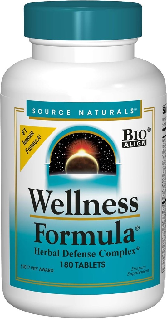 Source Naturals Wellness Formula Bio-Aligned, Echinacea ilmaiseksi vitamiineja & Herbal Defense - Immuunijärjestelmän tuki täydentää & immuniteetti Booster - 180 Count