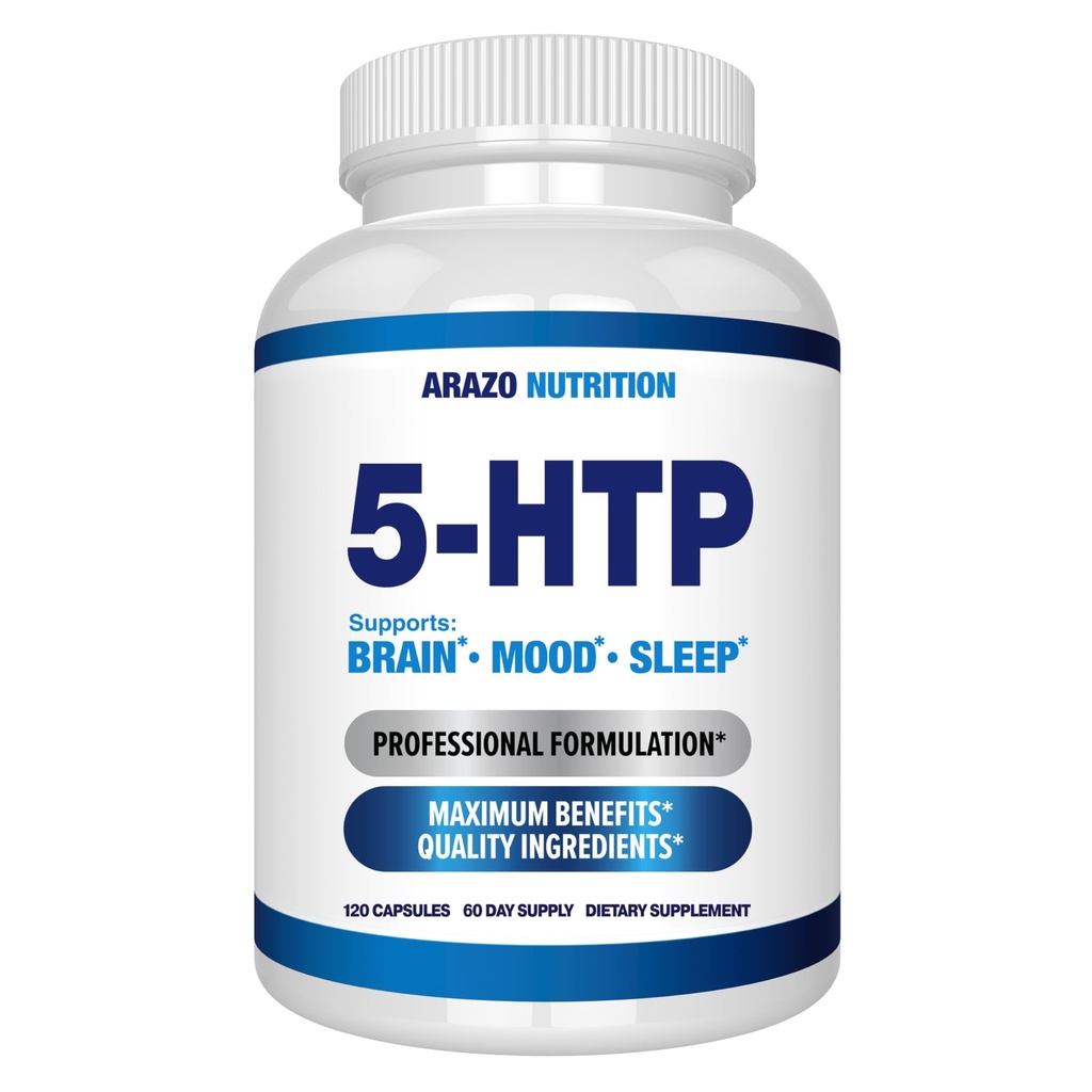 5-HTP 200 MG Per Serving Plus Calcium för humör, sömn - Stöder lugn och avslappnad humör - 99% hög renhet - 120 kapslar - Arazo Nutrition