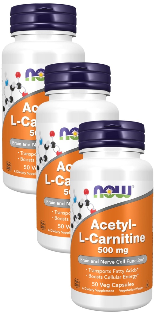 NYT lisäravinteet, asetyyli-L-karnitiini 500 mg, Aminohappo, aivojen ja hermosolujen toiminta*, 50 Veg-kapselia (Pack of 3)