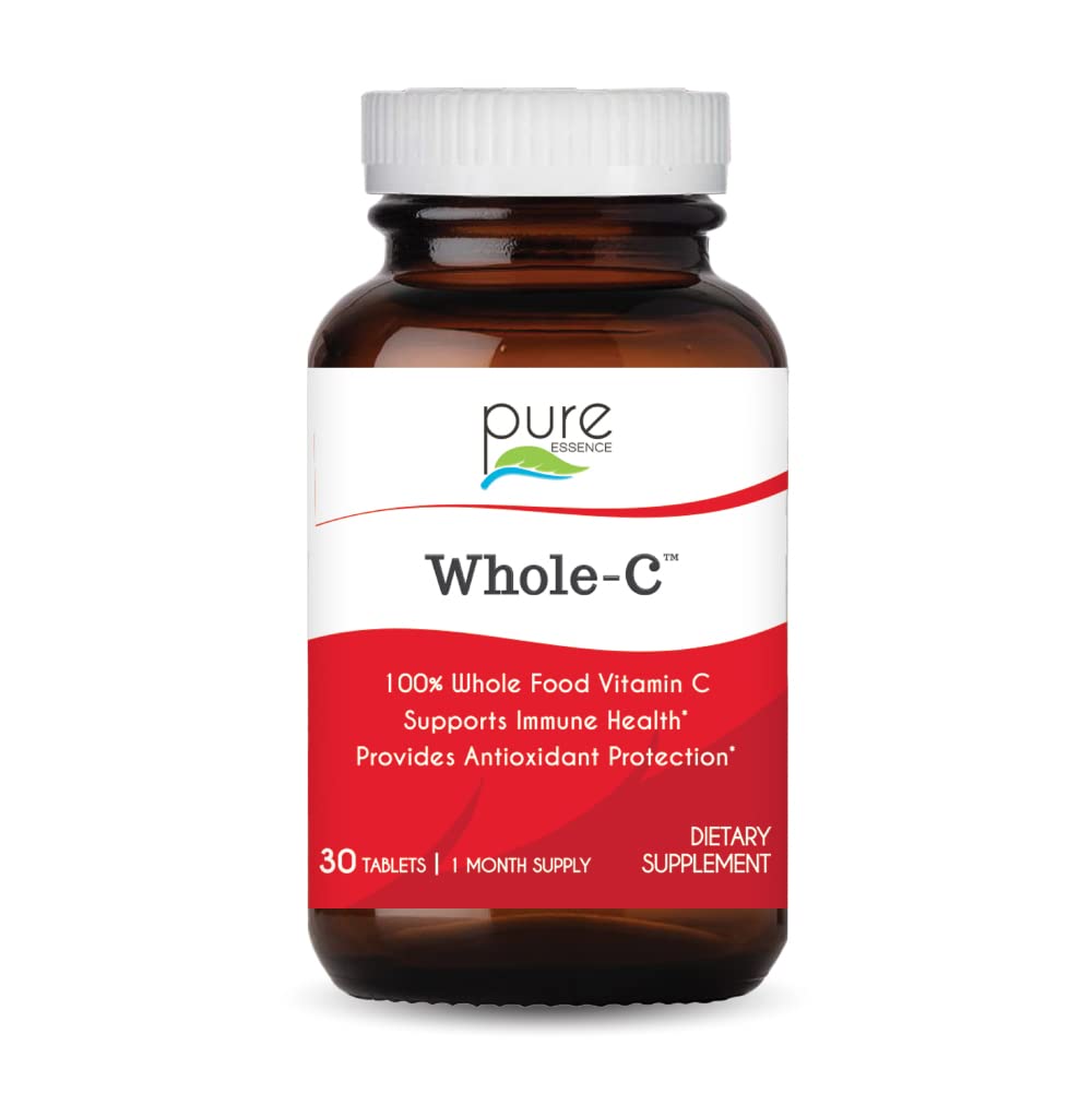 PURE ESSENCE LABS Whole-C Whole Food Vitamin C - Bästa Immune Support - Organic & Nature Vitamins - Immunity Booster & Dietary Supplements (30 tabletter)