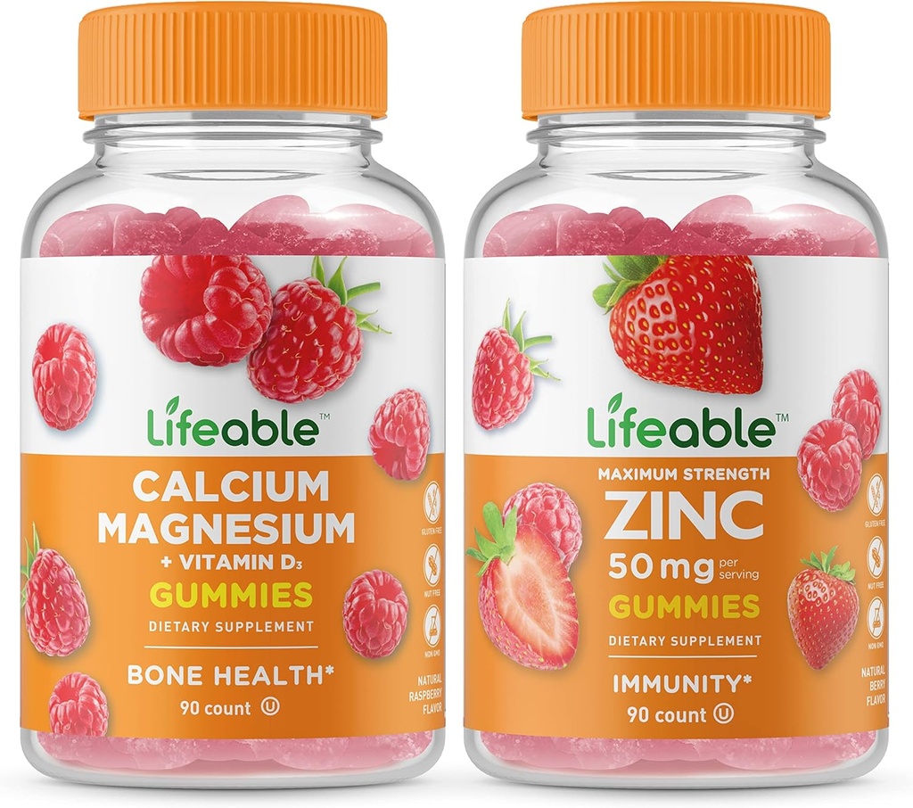Elinkelpoinen kalsium Magnesium + Sinkki 50 mg, Gummies Bundle - suuri maku, vitamiini täydentää, gluteeniton, GMO vapaa, pureskeltava