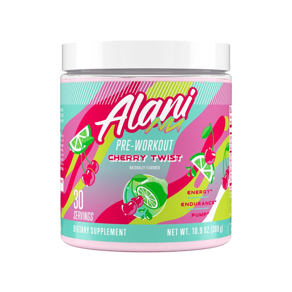 Alani Nu Pre Trenout Powder Cherry Twist, Amino Energy Boost, Endurance Supplement, Sokeriton, 200mg kofeiini, L-Theanine, Beta-Alanine, L-Citrulline, 30 tarjoilua