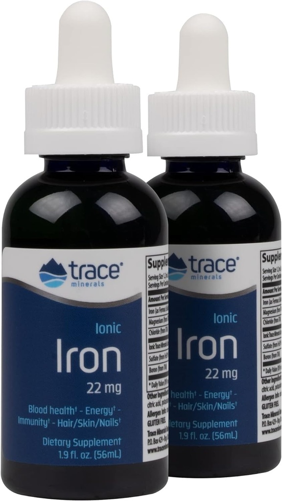 Trace Minerals Ionic Iron, 22mg - Energy Support Supplement magnesium & Iron - Aid Brain Health & Immunosystem Function - Gluteeniton neste Supplement - 1,9 fl oz (2 pakkaus) (92 tarjoilua)