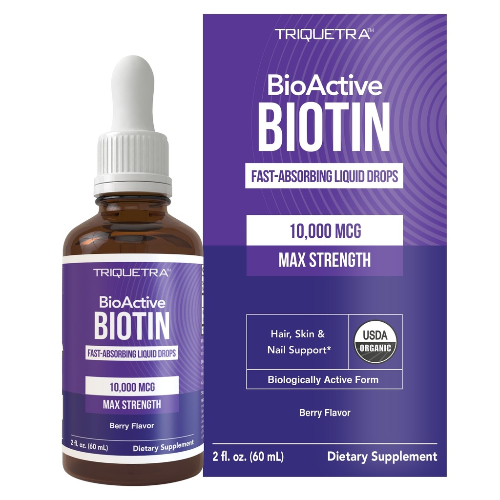 Triquetra Health Biotin hiusten tuki naisille Luomu 10000 mcg USP Grade ... Premium Liquid Supplement for High Absorption...