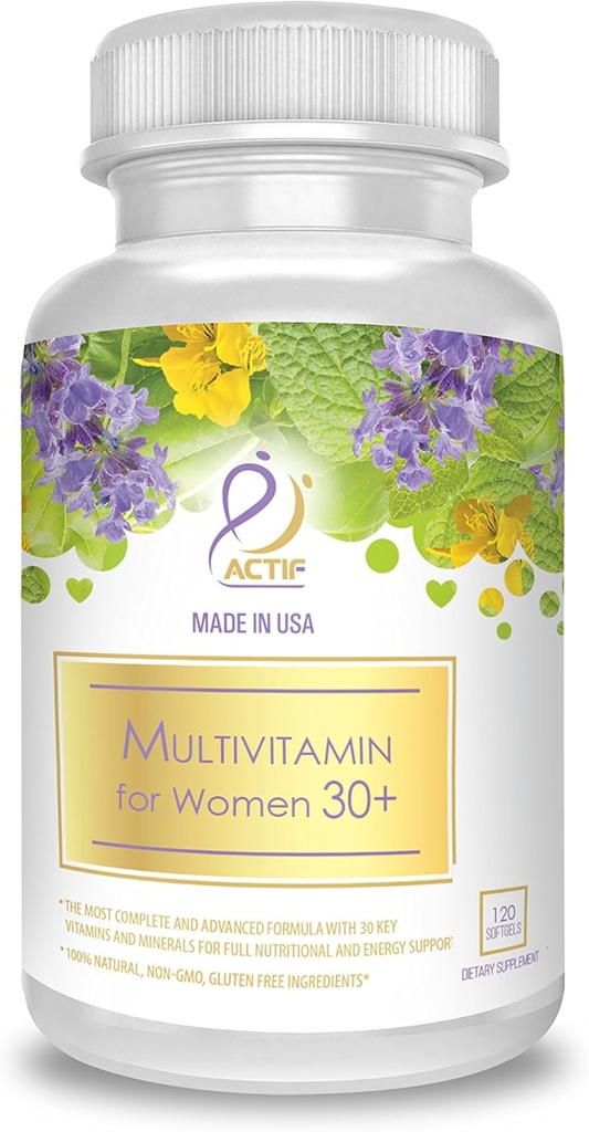 ACTIF Monivitamiini 30+-vuotiaille naisille 30 luomuvitamiinia ja luomuyrttejä, ei-muuntogeenisiä yrttejä, valmistettu Yhdysvalloissa, 2-kuukautta