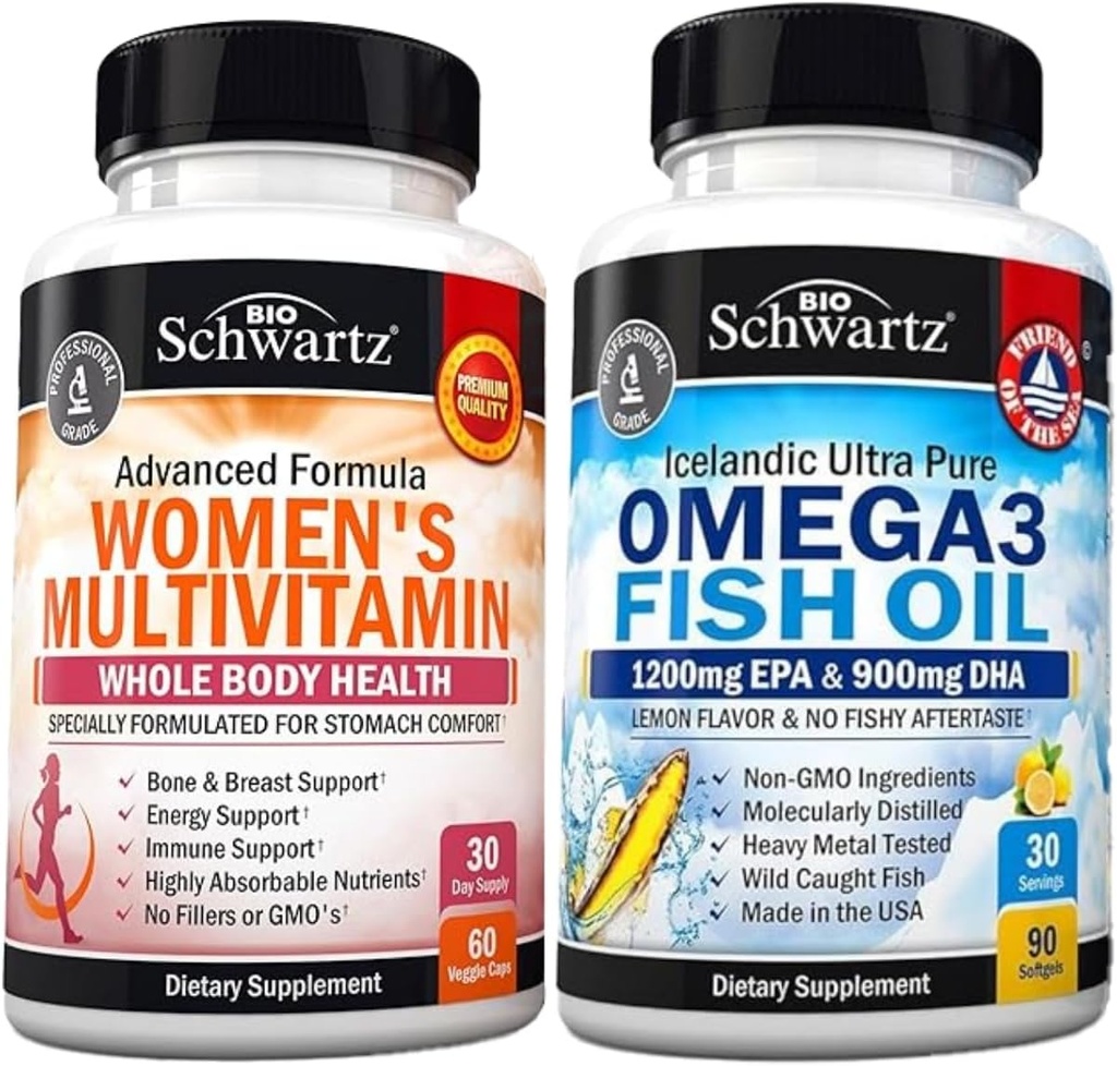 Päivittäinen monivitamiini naisten kapselit (1 kuukausi tarjonta) Plus kolminkertainen vahvuus Omega 3 kalaöljy Softgels (1 kuukausi tarjonta)