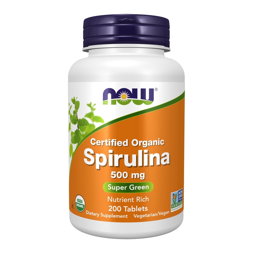 NYT Lisäravinteet, Luomu Spirulina 500 mg ja vitamiinit, mineraalit ja GLA (Gamma-Linoleenihappo), 200 tablettia