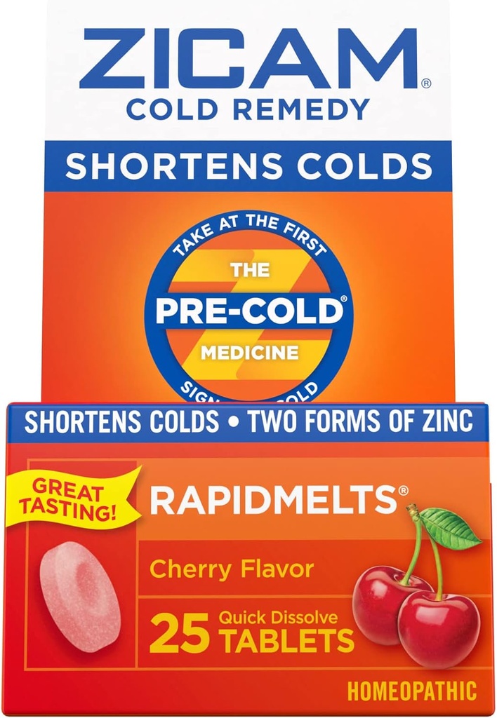 Zicam Cold Remedy Sinkki RapidMelts, Cherry Flavor, Homeopaattinen, Kylmä Shortening Medicine, Lyhyet kylmä Kesto, 25 Luku (Pakkaus 2)