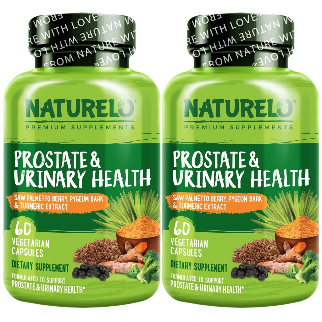 NATURALO Eturauhasen ja virtsan terveys, Kattava kaava Saw Palmetto, Pygeum, Tumeric, Kasvisterolit, Parsakaali ja lykopeeni, 60 kasvissyöjän kapselit (paketti 2)