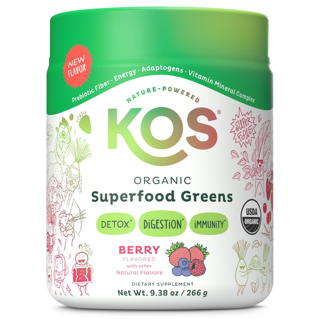 KOS Organic Superfood Greens Powder - Gut Health från Prebiotic Fiber, Supergreens och Adaptogens - USDA Certified Organic, Made in a GMP Certified Facility - 28 Servings Berry
