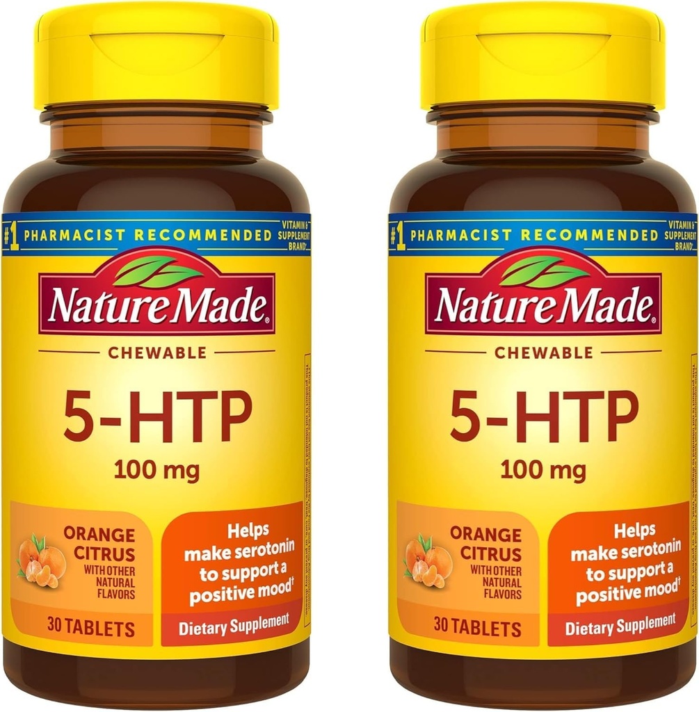 Luonto Made Chewable 5HTP 100mg, 5-HTP mielialatuki täydentää, 30 5 HTP purutabletit, 30 päivän tarjonta (paketti 2)