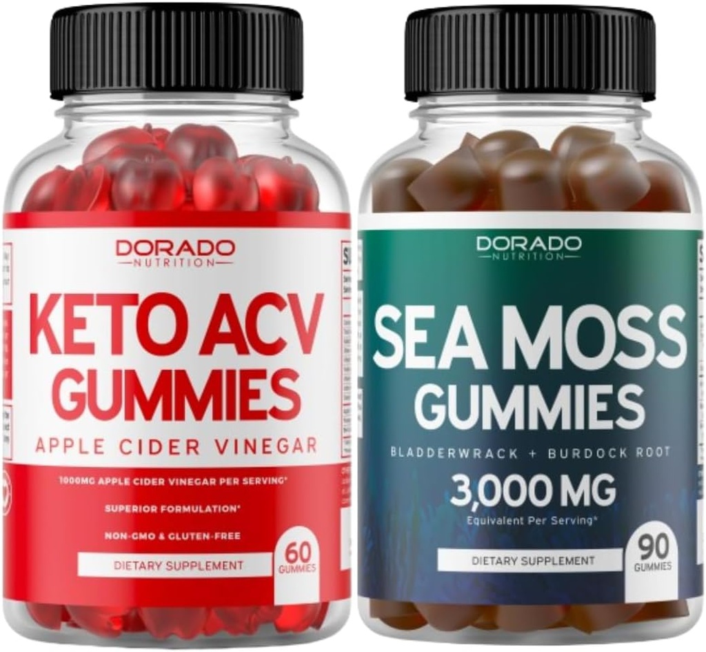 Keto ACV Gummies (60 greve) Avancerad viktminskning Formel och Irish Sea Moss Gummies (90 greve) med Bladderwrack & Burdock Root för sköldkörtel, energi & immun Support - Non GMO, Vegan Safe & Made i USA