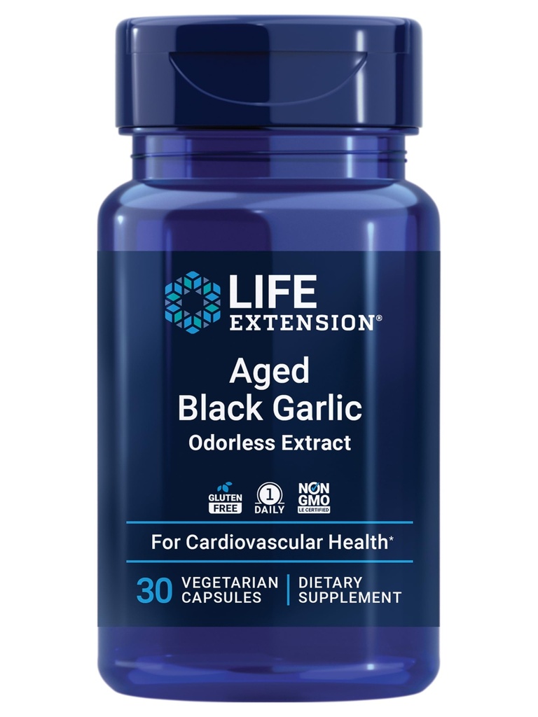 Life Extension Ikääntynyt musta valkosipuli, Heart Health Support Supplement, Verenpaine Health Support, Cholesterol Health Support, Once-Daily, Gluteeniton, Kasvissyöjä, Ei-GMO, 30 kapselia