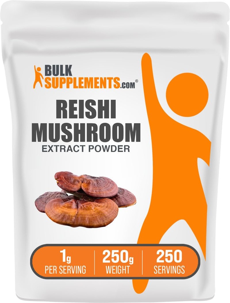 BulkSupplements.com Reishi Mushroom Extract Powder - Reishi Mushroom Powder, Supplement for Overall Well-Being - Gluteeniton, 1g per tarjoilu, 250g (8,8 oz) (Pakkaus 1)