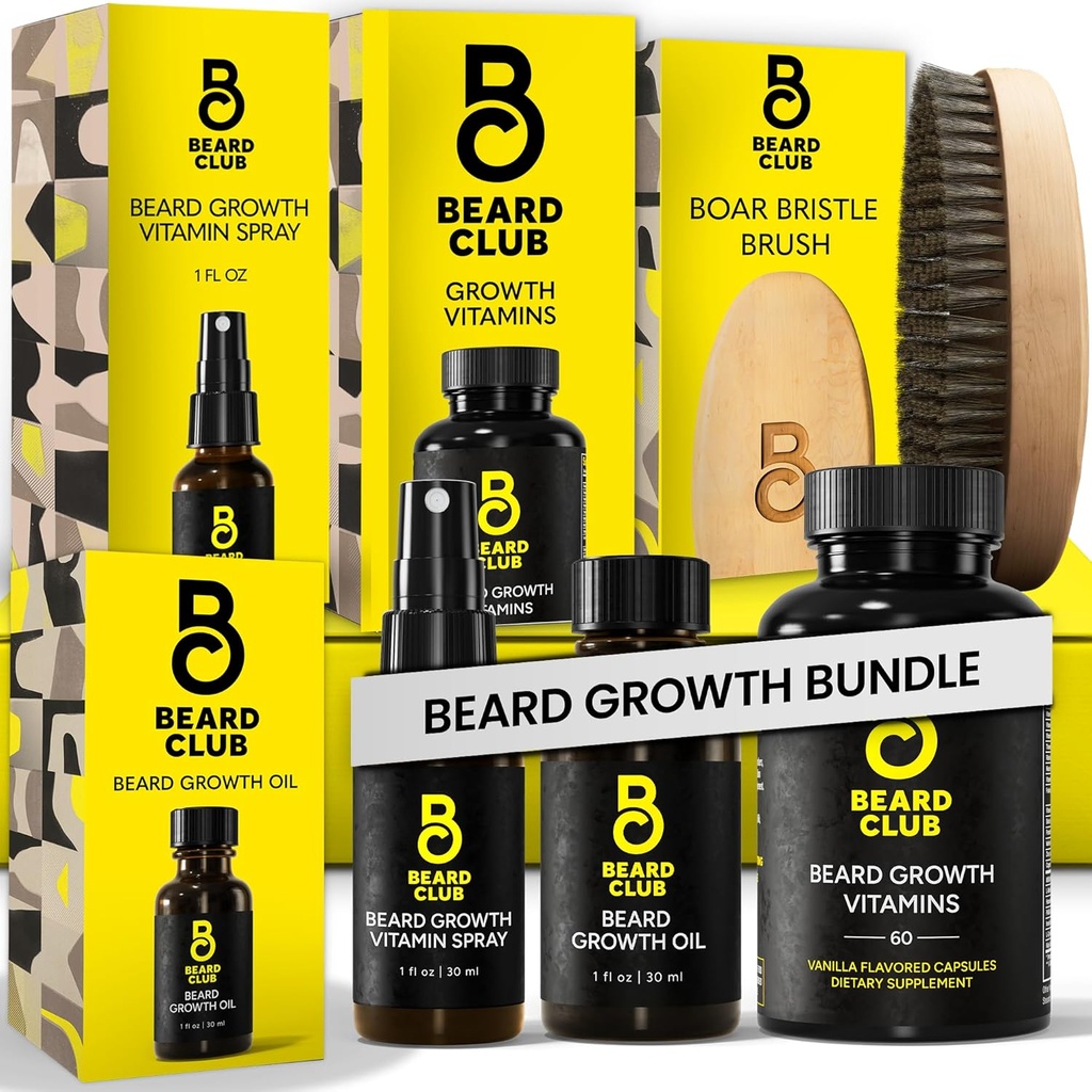 Parta Club Premium Parta Kasvu Kit - Kasvuöljy, Vitamiinit, Vitamiini Spray & Boar Bristle Brush - Lahjasetti
