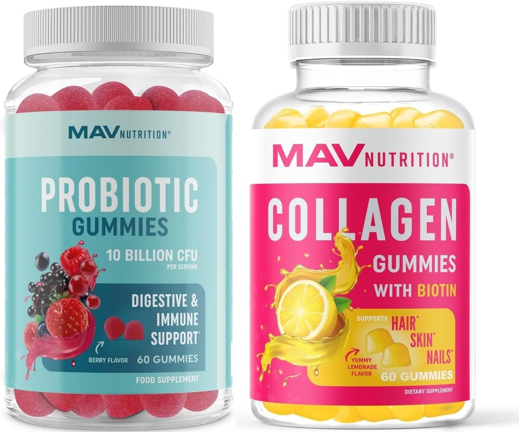 MAV NUTRITION Collagen Gummies for Women and Probiotic Gummies 