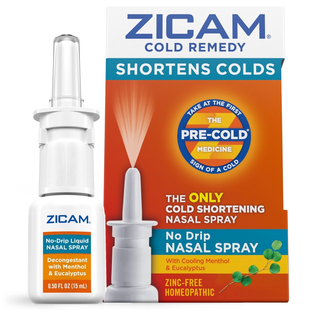 Zicam Cold Remedy No-Drip Nasal Spray jäähdytys Mentol & Eukalyptus, homeopaattinen, sinkkivapaa, Esikylmä lääketiede, lyhytkestoinen kylmäkesto, 0,5