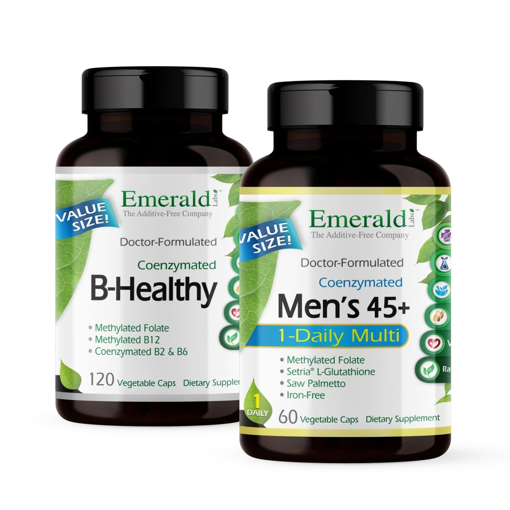 EMERALD LABS B Terveet (120 Veg Caps) & Miesten 45+ 1- Daily Multi (60 Veg Caps) - Vegaani B-vitamiinikompleksi Full Spectrum B-vitamiinit - Miesten Multivitamiini CoQ10, lykopeeni & enemmän