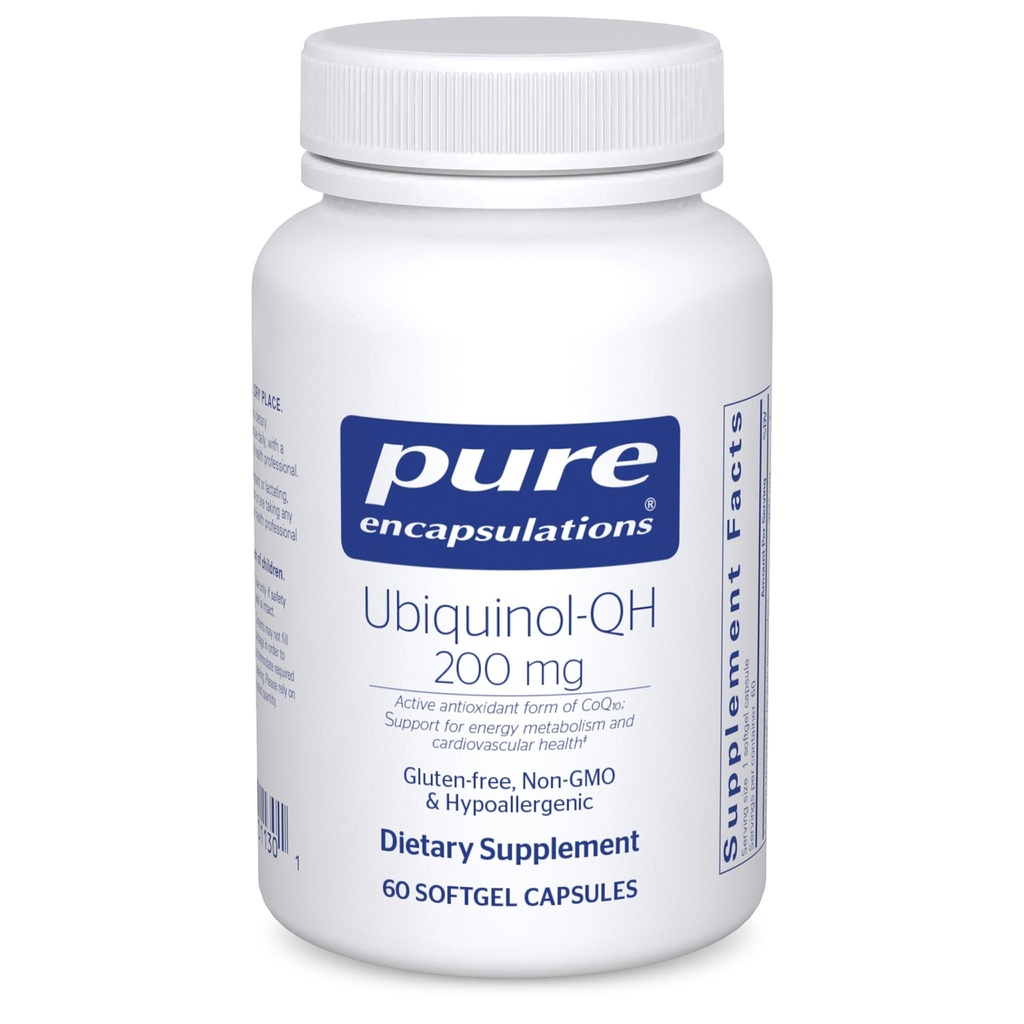 Pure Encapsulations Ubiquinol- QH - 200 mg Ubikinoli - Aktiivinen Coenzyme Q10 - Heart Health & Energy Metabolia Support* - Antioksidanttilisä - 60 Softgel-kapselia
