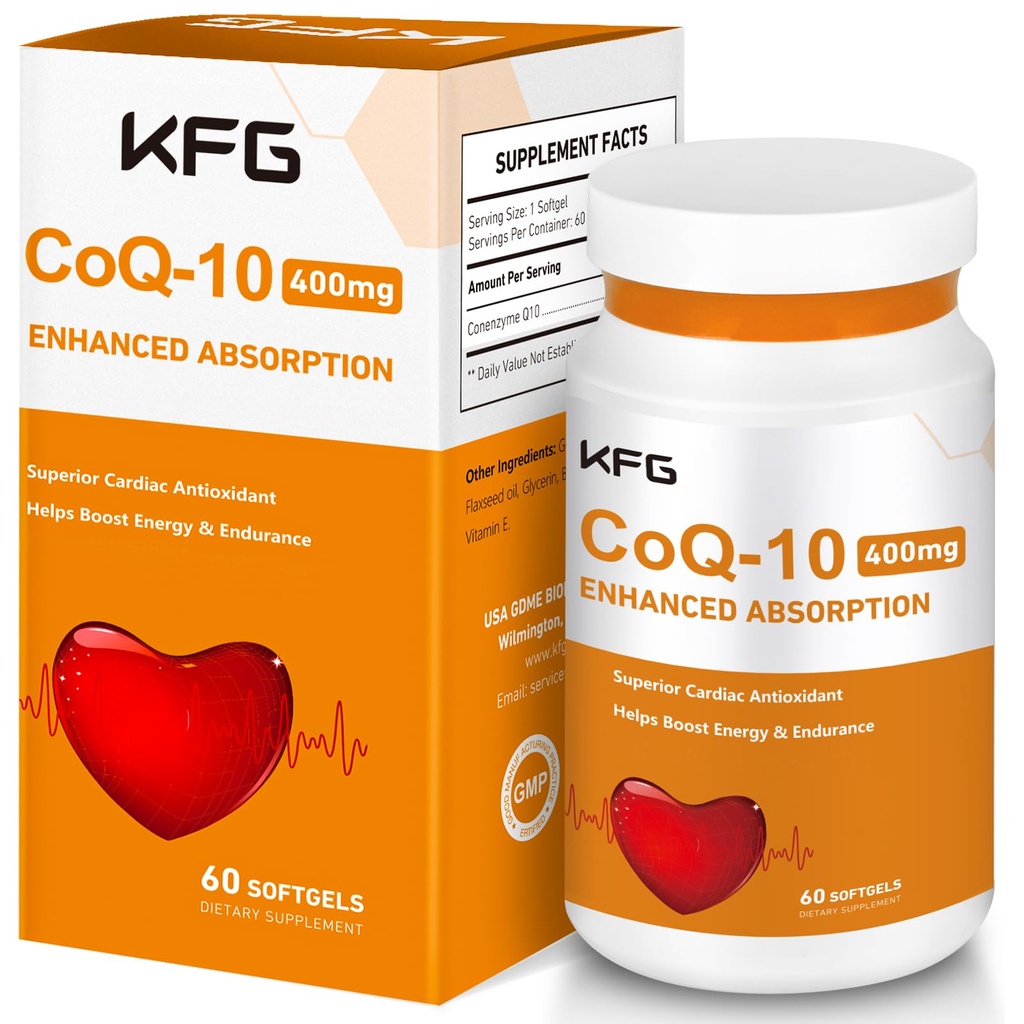 KFG CoQ10 400 mg Softgels, Coenzyme Q10 Lisäravinteet Tuki Heart Health, Cardiovascular Health, Immuno System & Cellular Energy Production, Gluteeniton