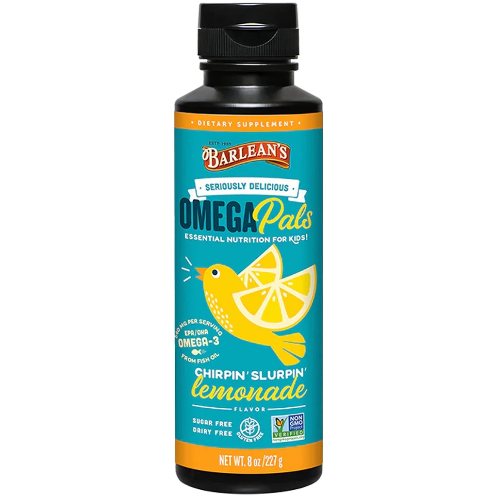 Barlean's Omega 3 Fish Oil Liquid Supplement for Kids, Chirpin' Slurpin' Lemonade, 540 mg EPA ja DHA rasvahappo, 8 oz