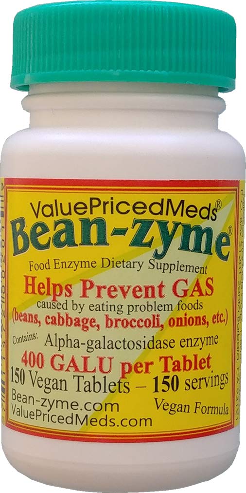 Bean-Zyme Gas Relief for Adults Extra Strength (150 ct) on 400 GAUL per tabletti Alpha Galactosidaasi, Vegan, Cost Vähemmän, Dgestive Enzyme Ravintolisä Natural Food Enzyme