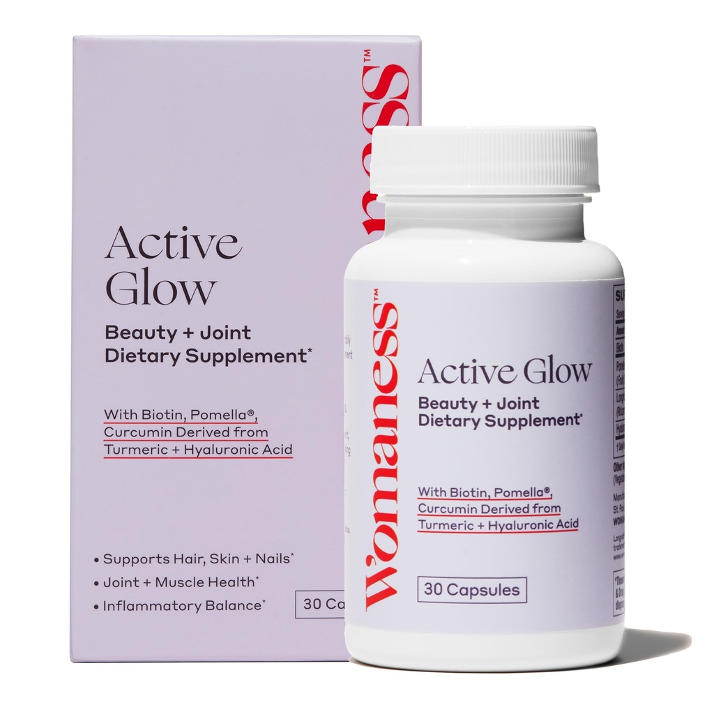 Womaness Aktiivinen hehkuvat hiukset iho ja kynnet Vitamiinit - Biotiini, Longvida Curcumin & Hyaluronic Acid Lisäravinteet yhteisen terveyden, kuiva iho & ohenevat hiukset (30 kapselia)