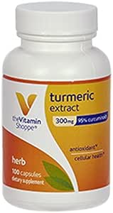 Vitamiini Shoppe Turmeeric uute 300mg, Standardoitu yrtti, joka tukee solujen terveys & tarjoaa antioksidantti etuja 95% Curcumin ja 65 mg kalsium (100 kapselia)