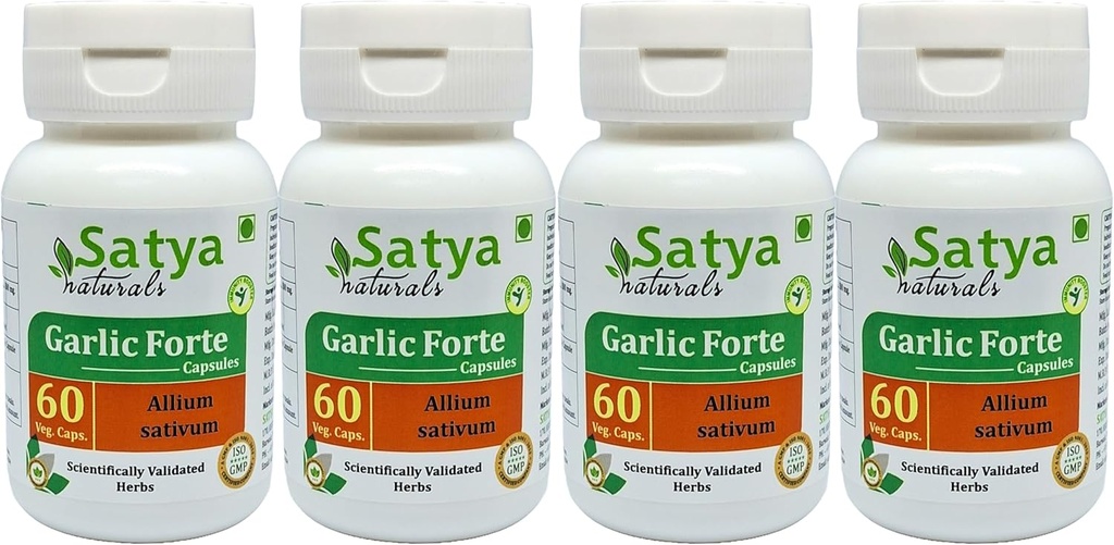 Valkosipuli Forte kapselit 500 mg. 60 Veg. Kapseli Lahsan (Allium Sativum) Extract kapselit miesten ja naisten Ayurvedic kasviperäisten täydennysosa / Remedies 10:1 Forte (4 pullot 60 kapselia)
