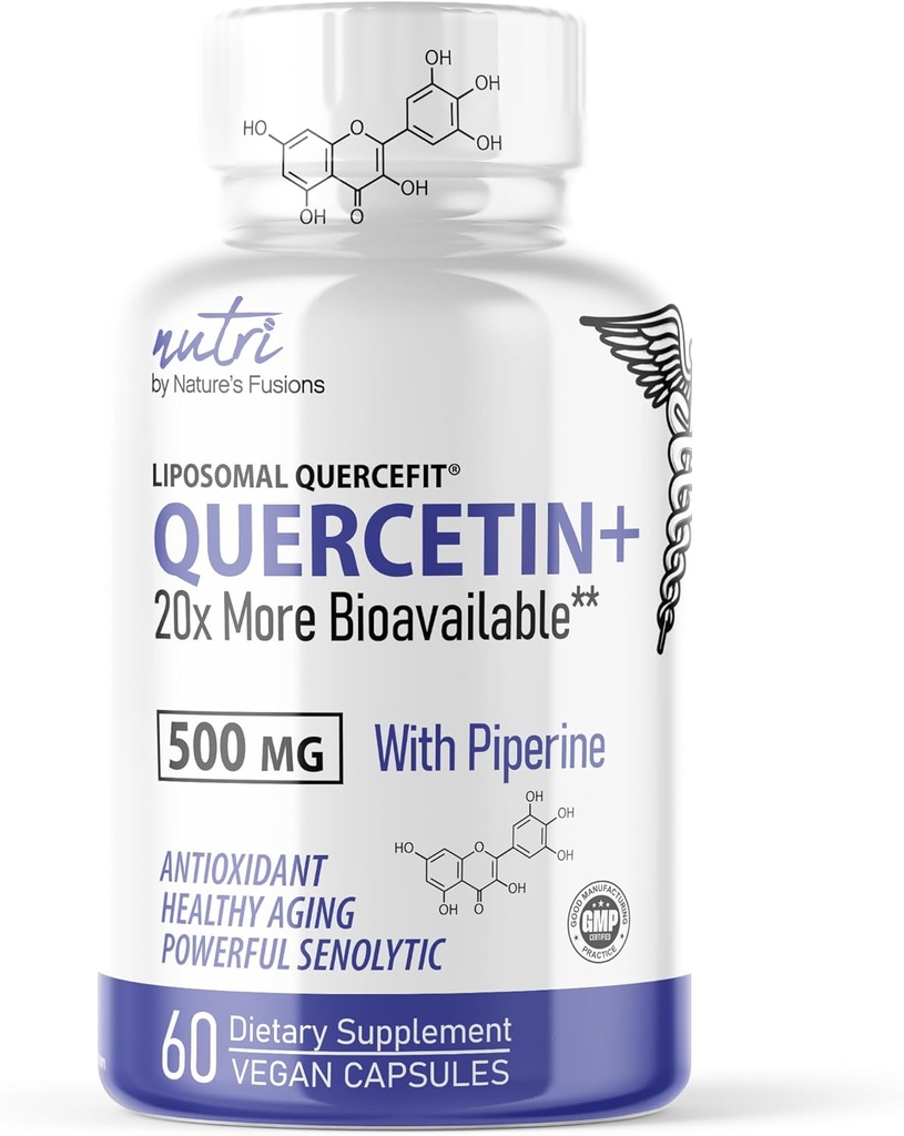Nature's Fusions Nutri Liposomal Quercetin Phytosome Piperine - Patentoitu 20x Lisää Biosablet kuin Quercetin Lisäravinteet - Tuet Immuno/Kardiovaskulaarinen terveys - 60 Quercetin 500 mg kapselit