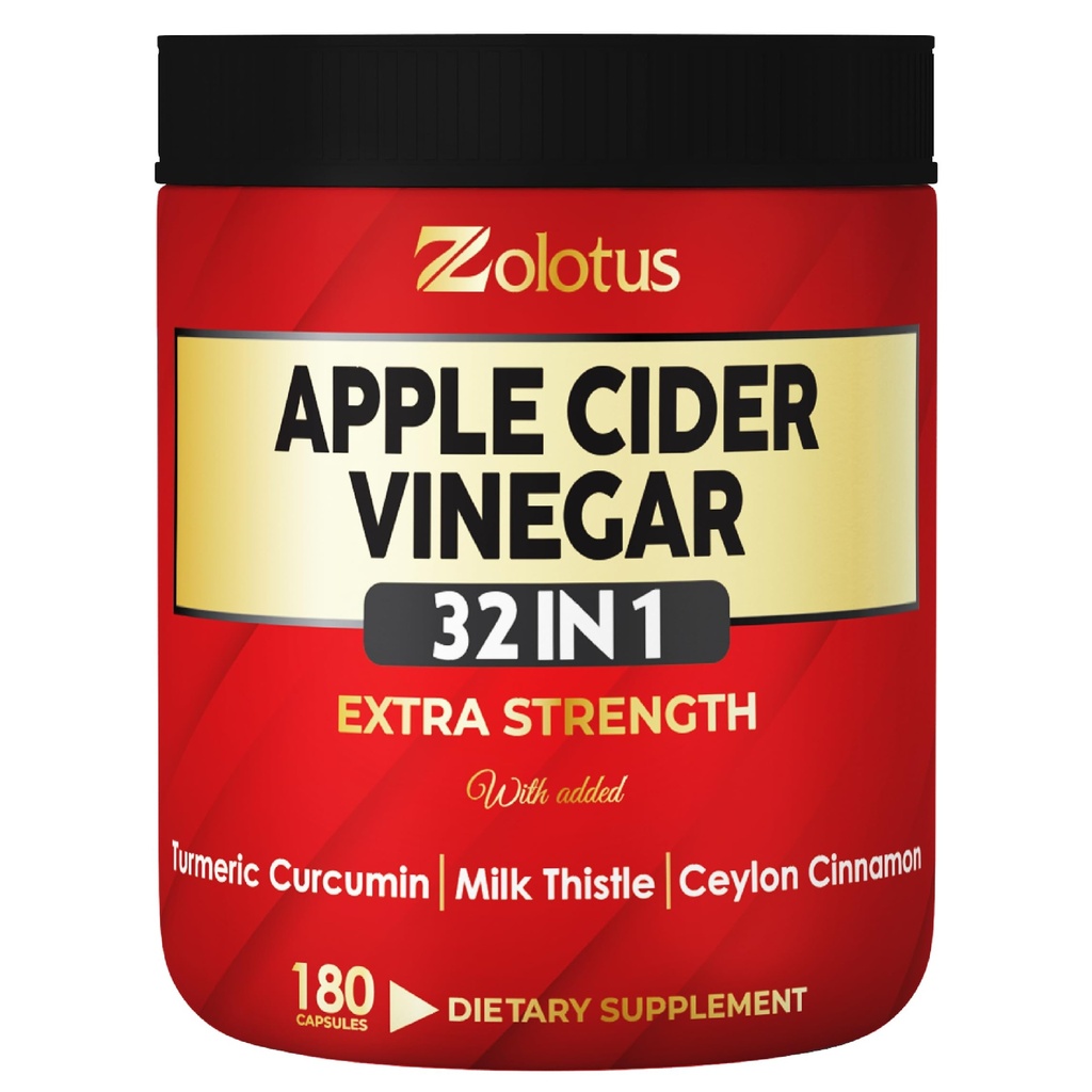 Zolotus 32in1 Apple Siideri Viinietikka Kapselit Turmeric, Kaneli, Maito Thistle, Elderberry, Quercetin & enemmän tukea Digestion, Immuuni - 180 kapselia