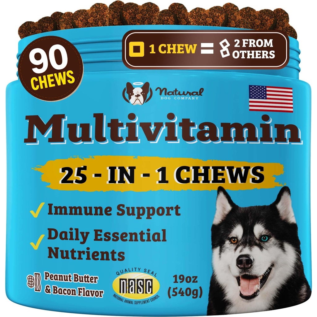 Natural Dog Company 25-in-1 Multivitamiini purut koirille Päivittäinen pehmeä koira vitamiineja antioksidantteja, Sinkki & Foolihappo . Tuet nivelet, iho & turkki, Immuuni & Heart Health .