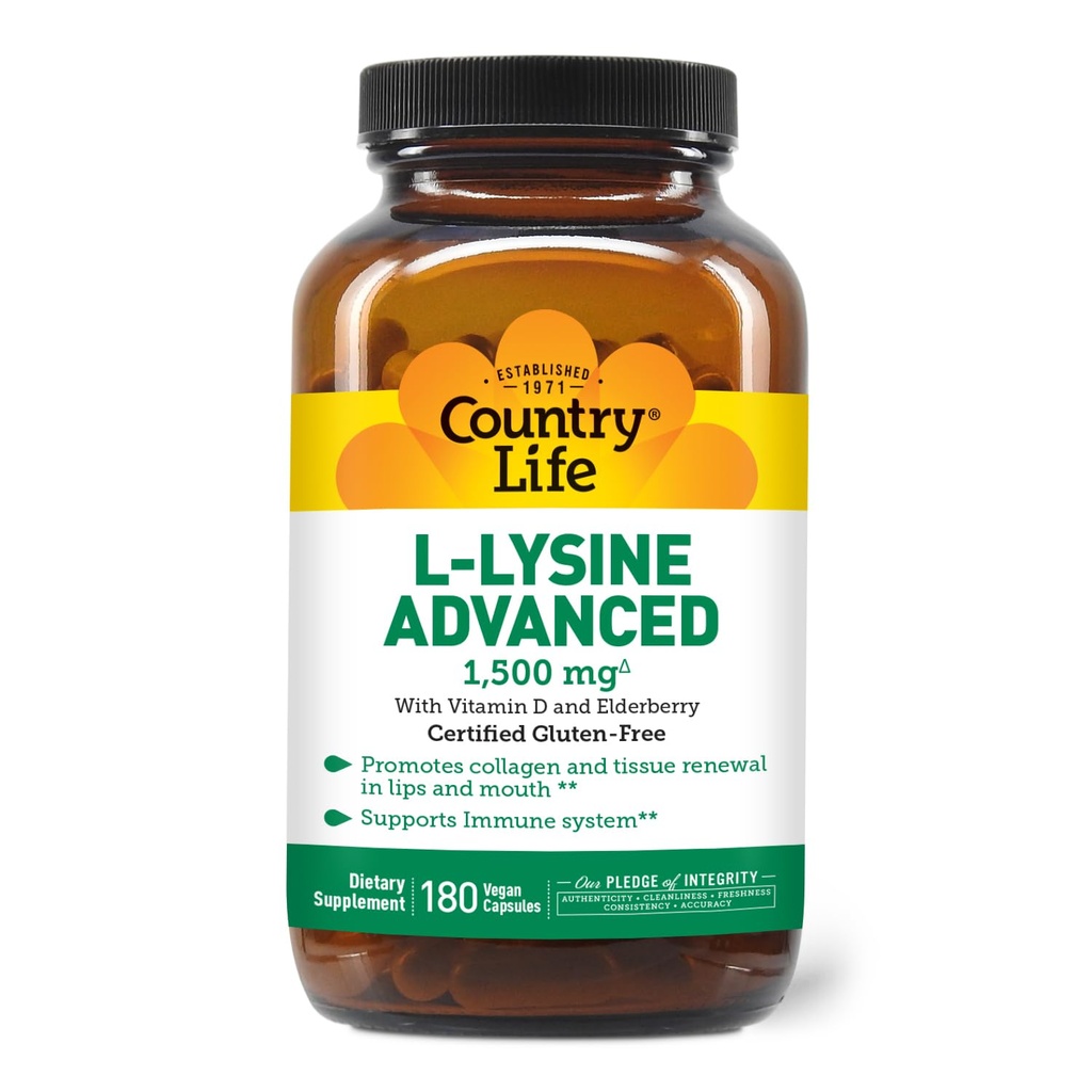 Country Life L-Lysine 1500 mg kapselit D-vitamiini & Elderberry ...