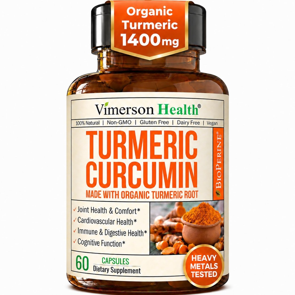 Gurkmeja Curcumin Supplement med Black Pepper Extract - High Potency Organic Turmeric 1400mg & 95% Curcuminoids för Joint & Digestive Health - Joint Support Supplement - 60 Vegan Curcuma Capsules