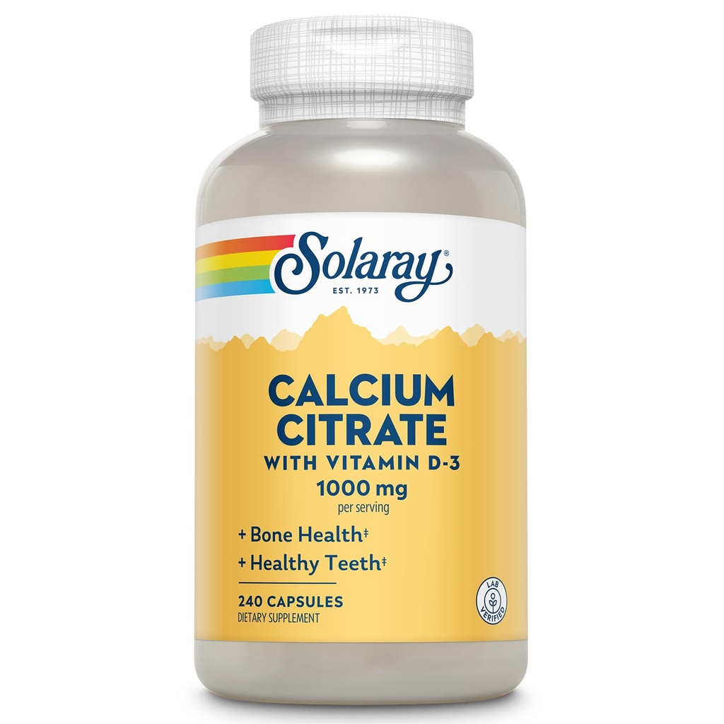 Solaray Calcium Citrate w/ Vitamin D3 1000 mg, terveet luut ja hampaat, sydän, lihas- ja hermotuki, 60 Serv, 240 VegCaps
