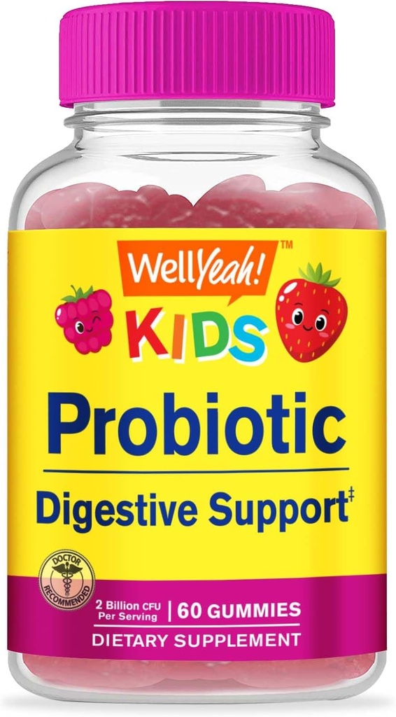 WellYeah Kids Probiootti Gummies - Ruoansulatuskanavan tuki, Gut Health, Immuunin tuki Gummy - Probiootit digestiivinen terveys - Vegaani, Gluteeniton - 60 Gummies