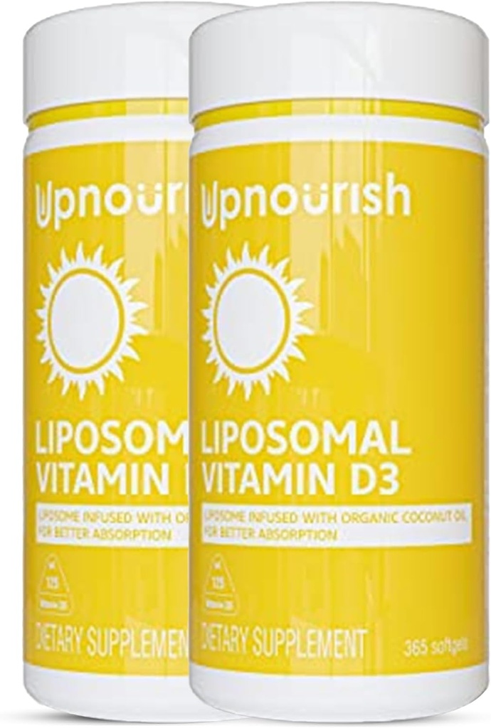 UpNourish 2 Pack - liposomaalinen D-vitamiini 5000 IU 730 softgels, kolekalsiferoli D3-vitamiini ja luonnonkookosöljy, VIT D3-lisä