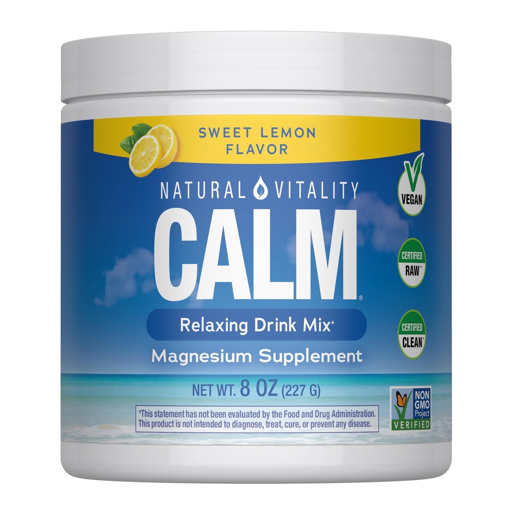 Luonnollinen elinkyky Rauhoitu, magnesiumlisä, Stress Drink Mix -jauhe, gluteeniton, vegaaninen, & ei-GMO, makea sitruuna, 8 oz
